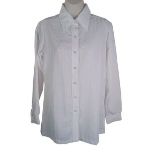 Lane Bryant Vintage Seersucker White Secretary Career Office Button Up Blouse 14